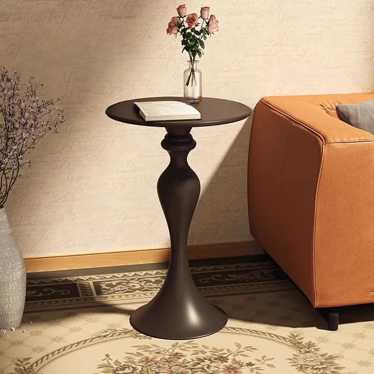 Modern Small Black Sculpted Pedestal Side Table — White