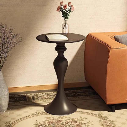 Modern Small Black Sculpted Pedestal Side Table — White