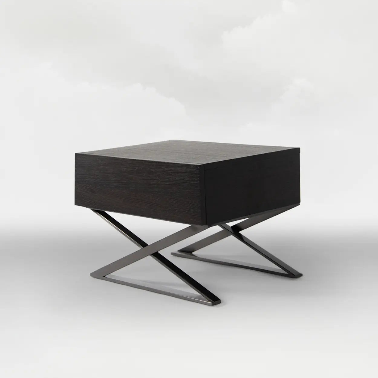Modern Small Black Wood Nightstand with Metal Legs