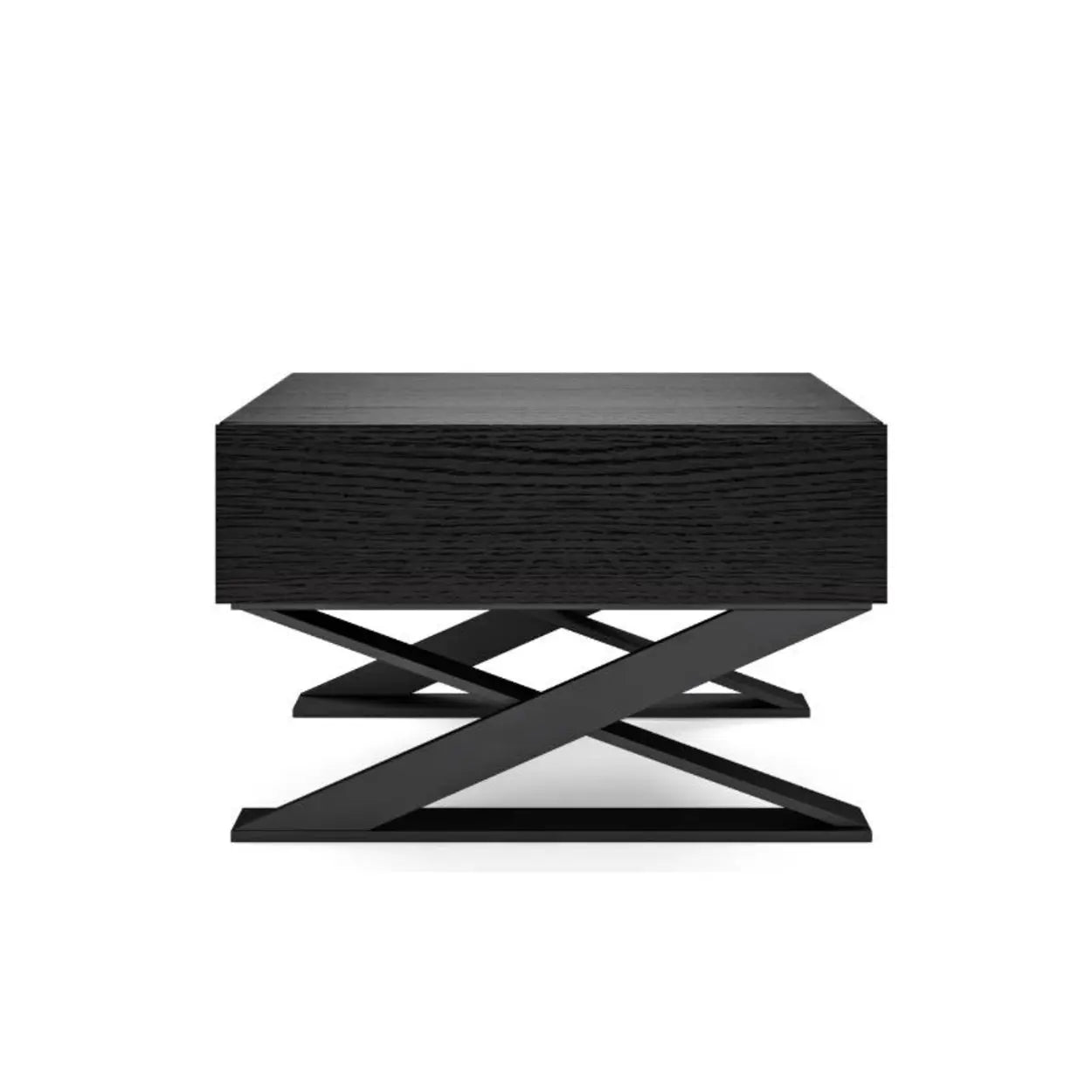 Modern Small Black Wood Nightstand with Metal Legs — Smoky Color