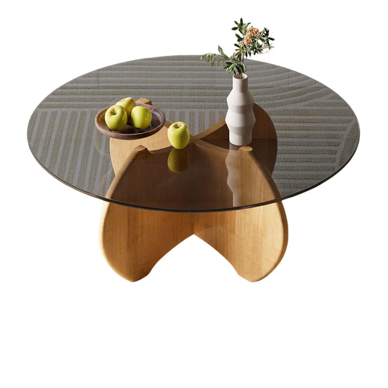 Modern Small Round Gray Glass Coffee Table with Wood Base — Nut/Brown