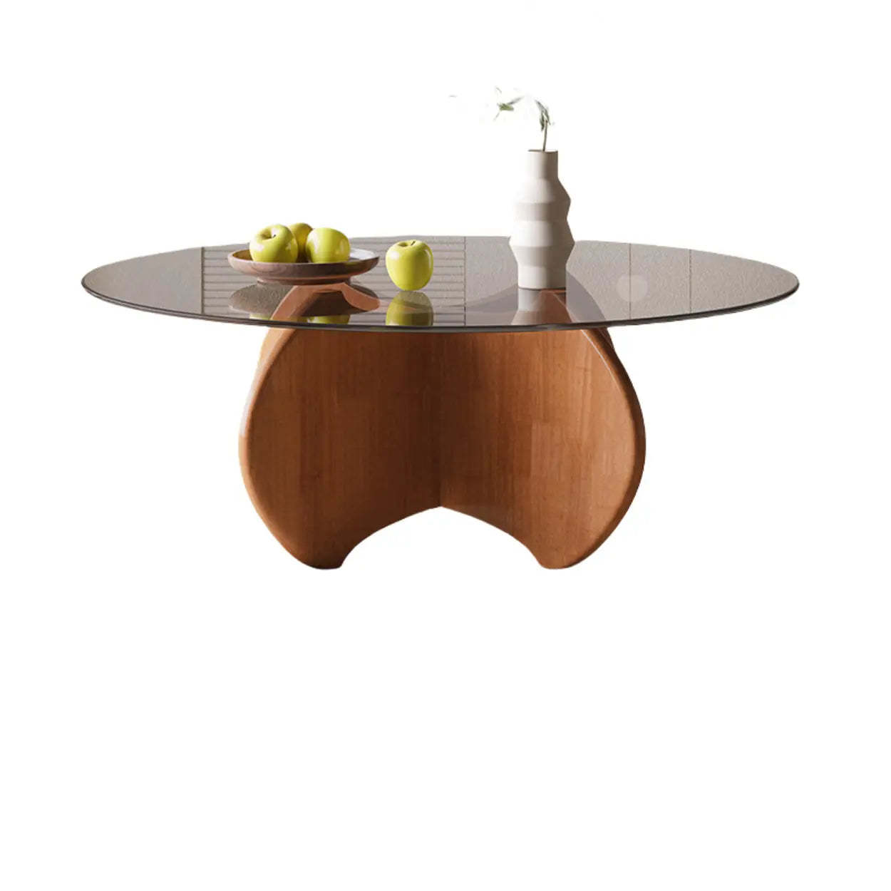 Modern Small Round Gray Glass Coffee Table with Wood Base