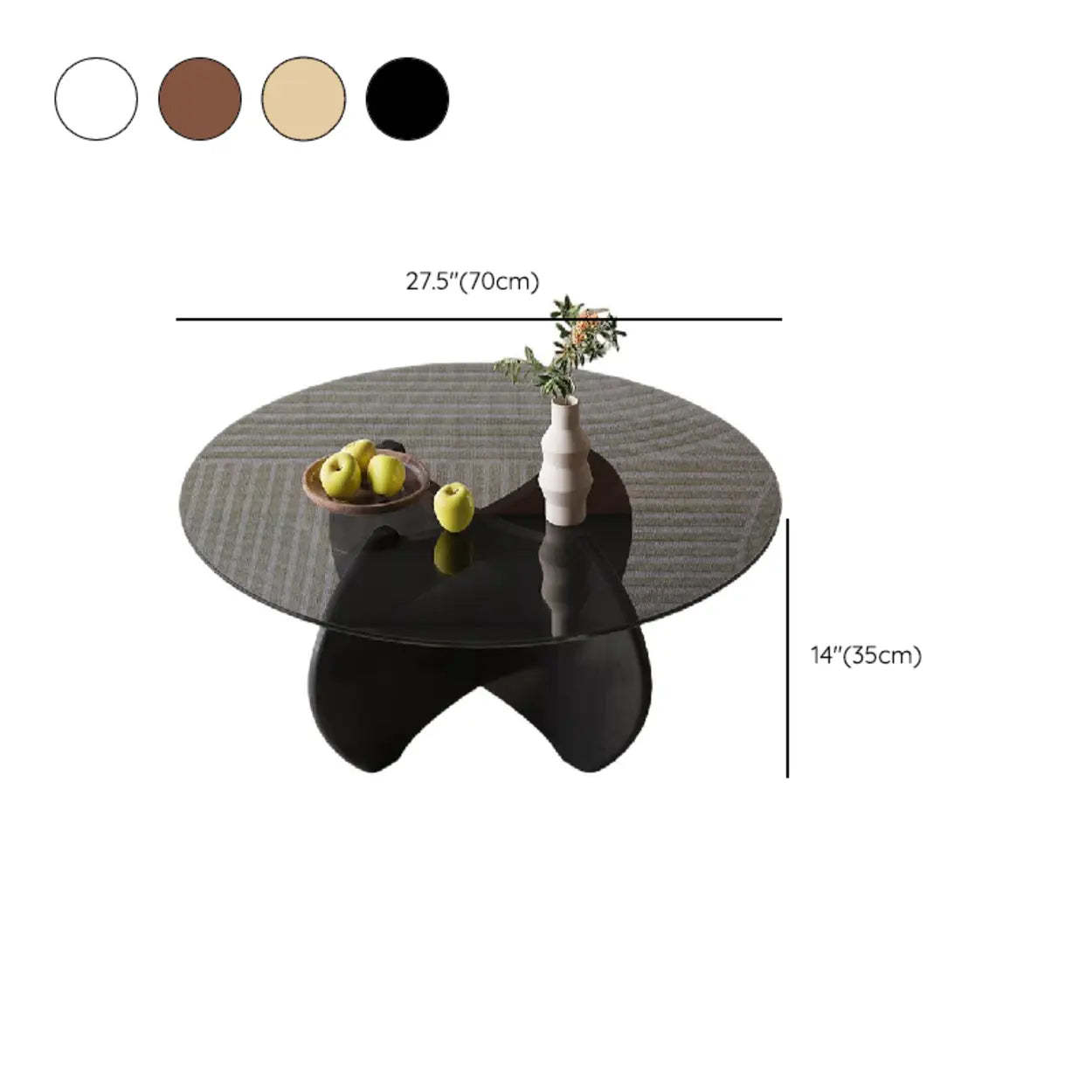 Modern Small Round Gray Glass Coffee Table with Wood Base