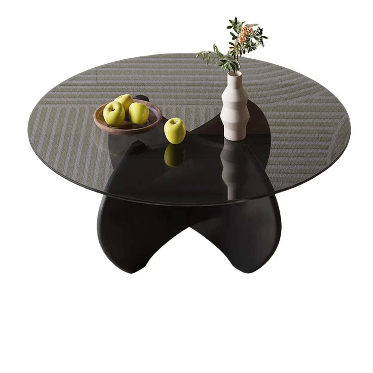 Modern Small Round Gray Glass Coffee Table with Wood Base — White