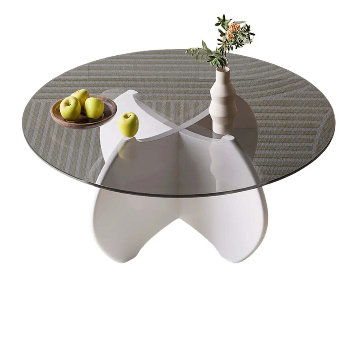 Modern Small Round Gray Glass Coffee Table with Wood Base — Natural Finish