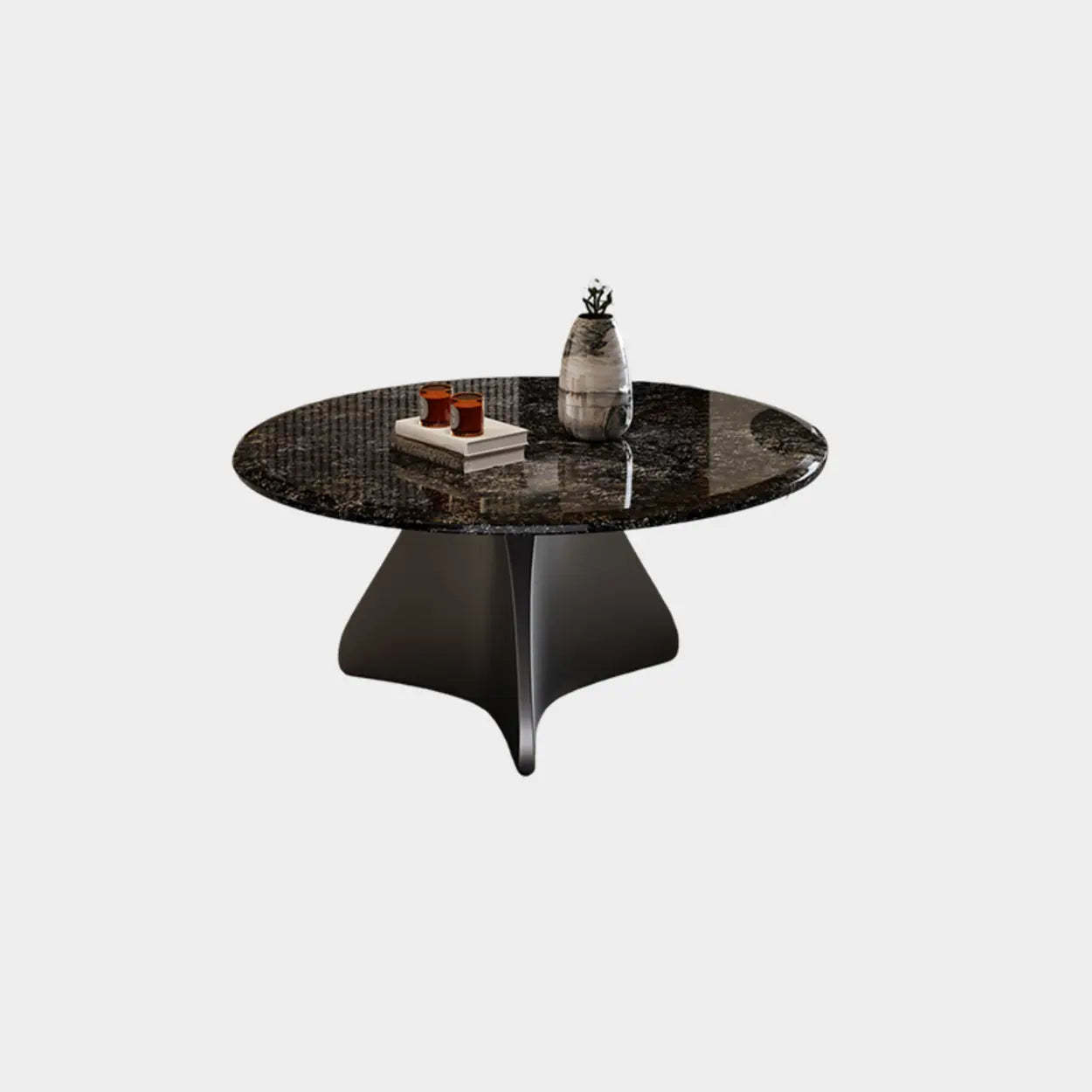 Modern Small Round Polished Stone Coffee Table — Black