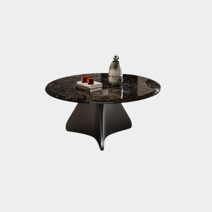 Modern Small Round Polished Stone Coffee Table — Black
