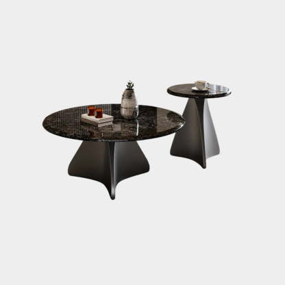 Modern Small Round Polished Stone Coffee Table — Brown