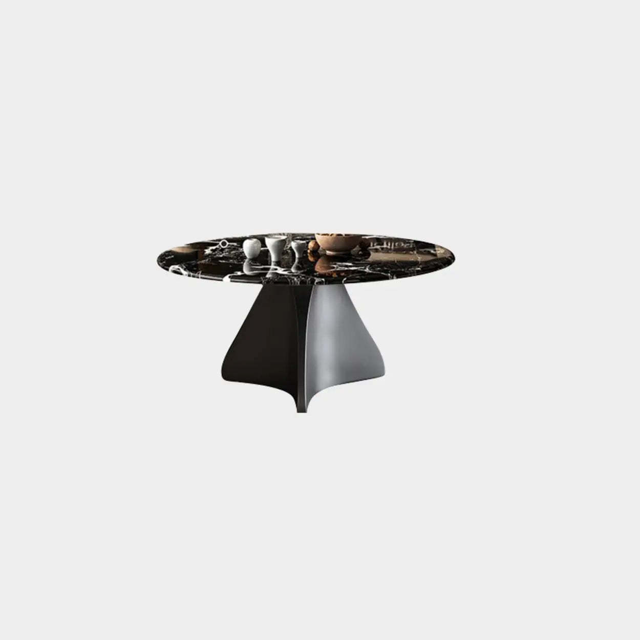 Modern round polished natural stone coffee tables — 16" H x 31.5" Dia x 31.5" L / Single Table / Black