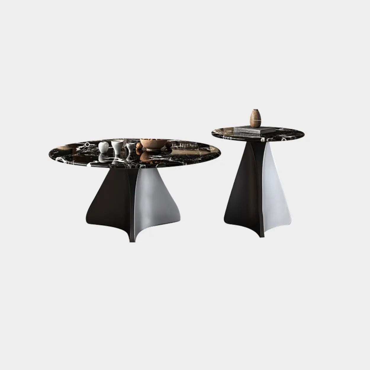 Modern Small Round Polished Stone Coffee Table — Black