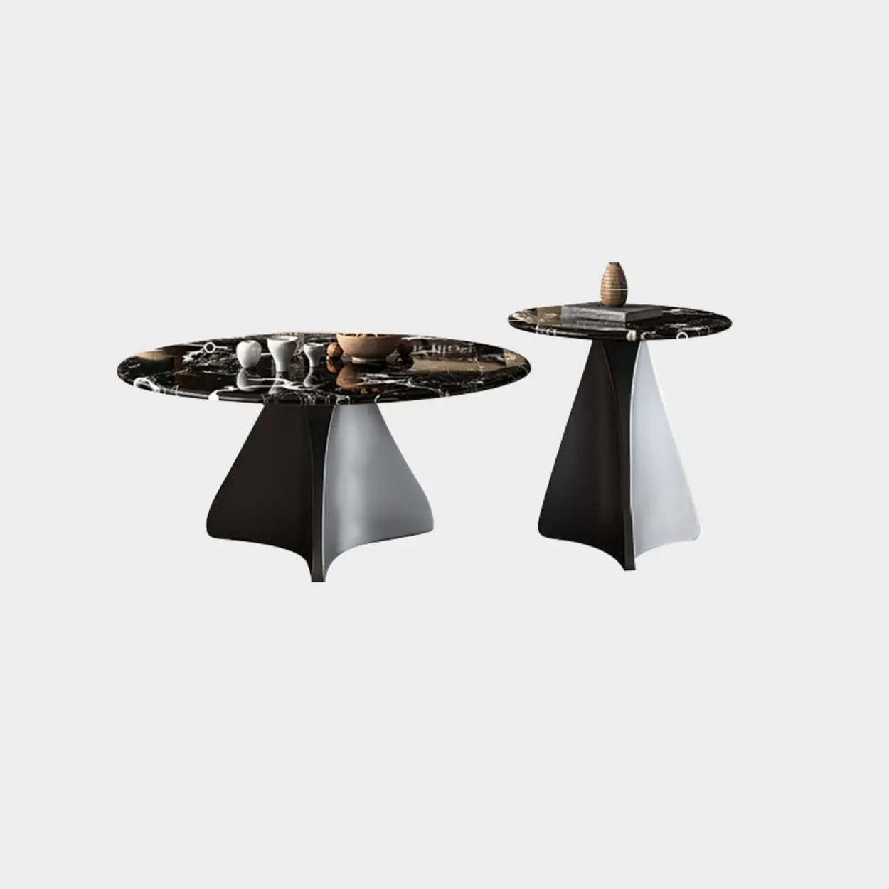 Modern Small Round Polished Stone Coffee Table — Black