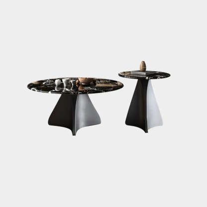 Modern Small Round Polished Stone Coffee Table — Black