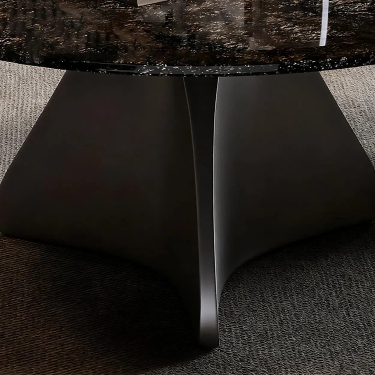 Modern Small Round Polished Stone Coffee Table — Brown