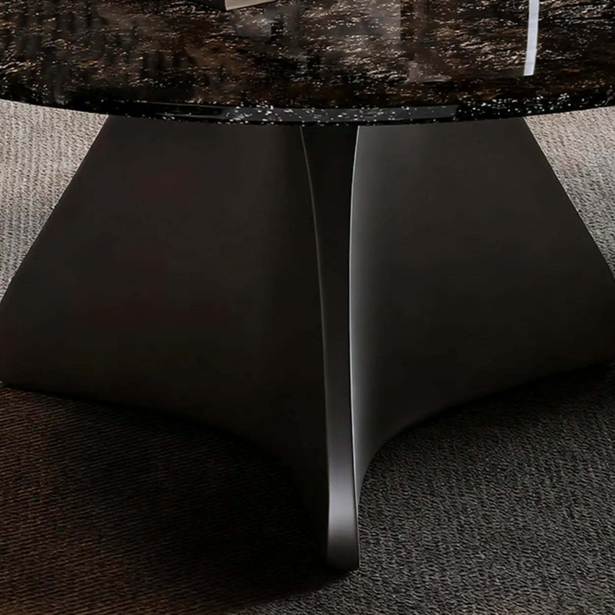 Modern Small Round Polished Stone Coffee Table — Brown