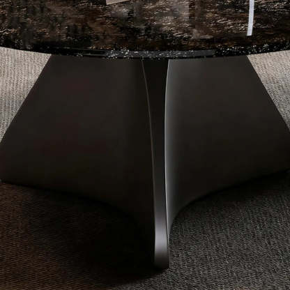 Modern Small Round Polished Stone Coffee Table — Brown