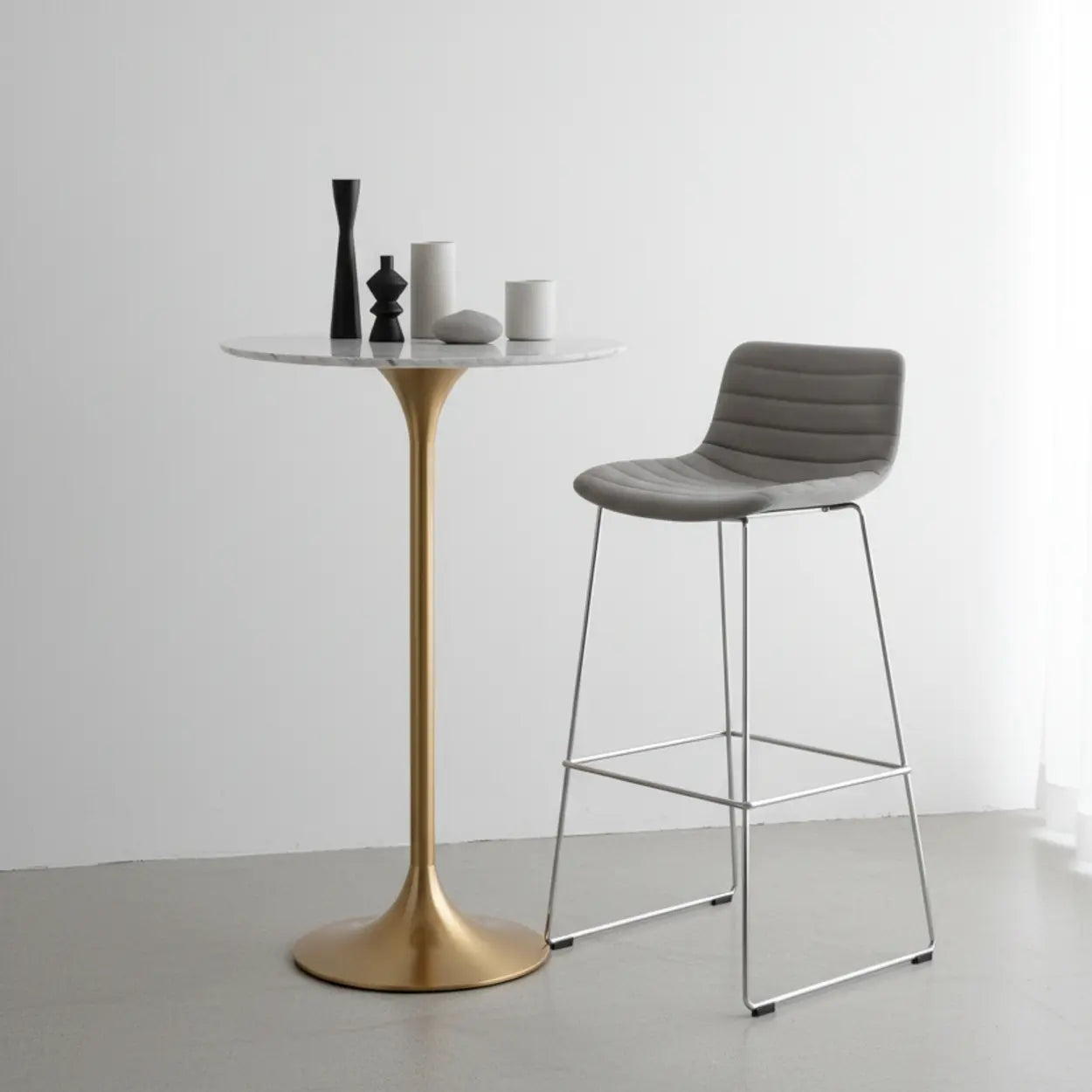 Modern Small Round Gold-Base Bar Table — Grey / Table Only
