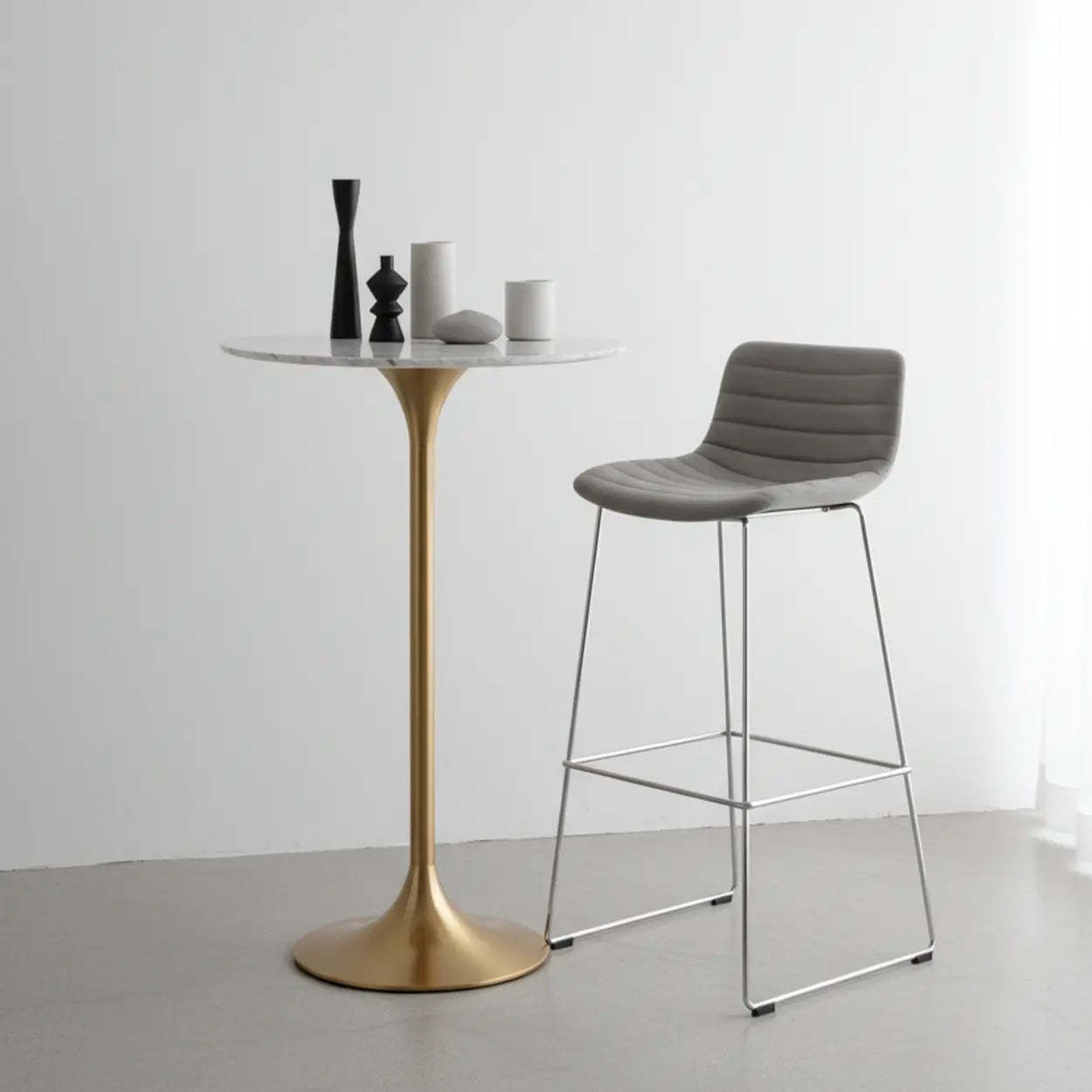 Modern Small Round Gold-Base Bar Table — Grey / Table Only