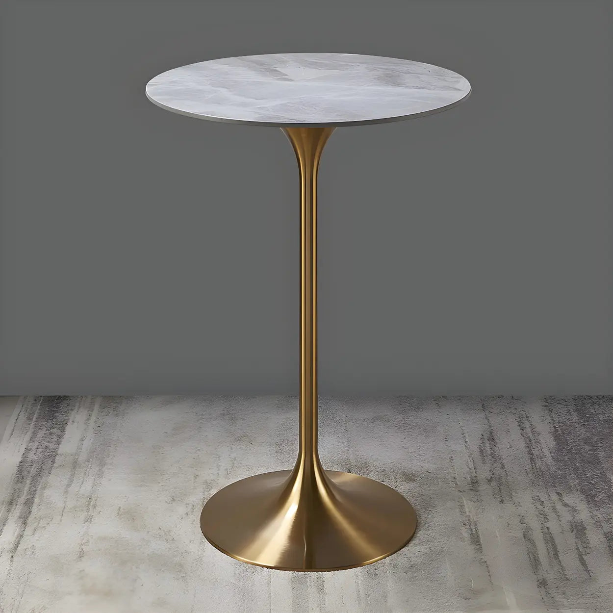 Modern Small Round Gold-Base Bar Table — White-Gray / Table Only