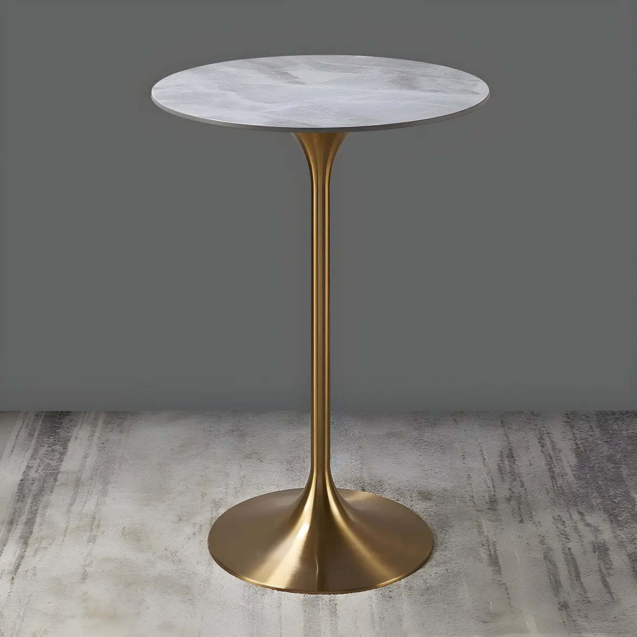 Modern Small Round Gold-Base Bar Table — White-Gray / Table Only