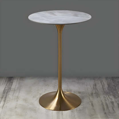 Modern Small Round Gold-Base Bar Table — White-Gray / Table Only