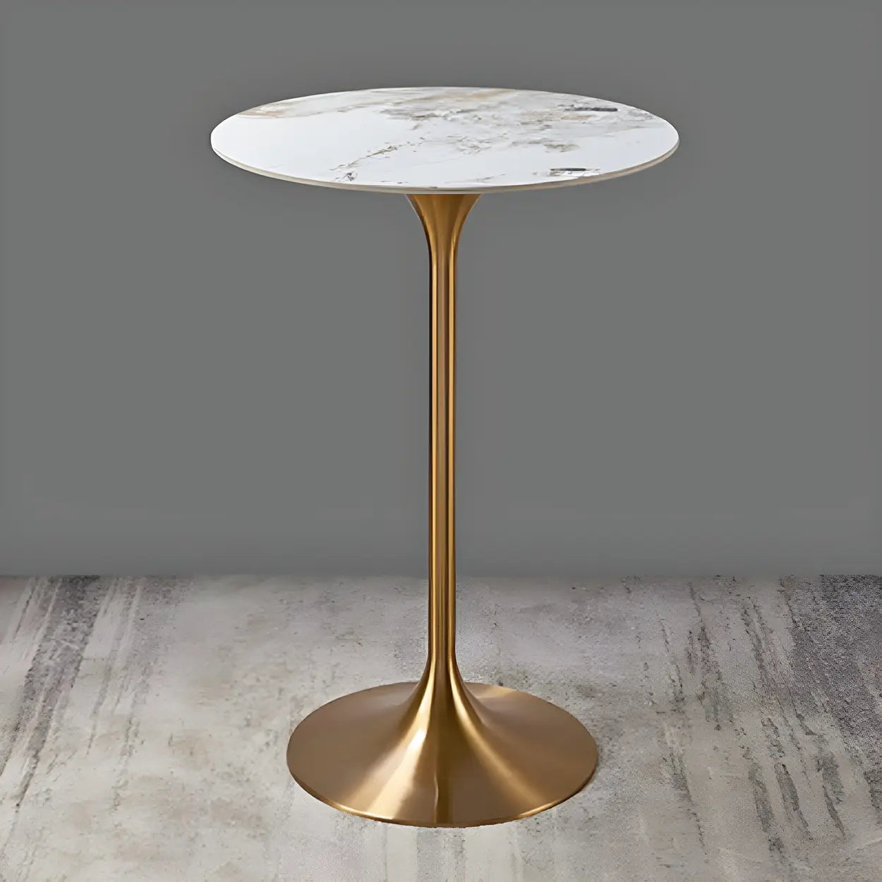 Modern Small Round Gold-Base Bar Table — Grey / Table Only