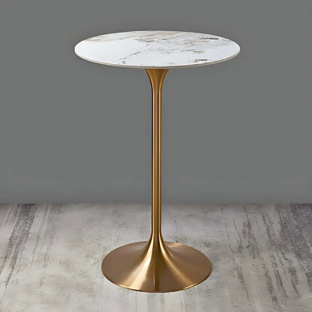 Modern Small Round Gold-Base Bar Table — Grey / Table Only