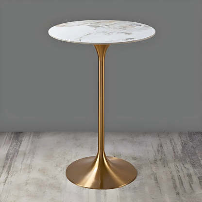 Modern Small Round Gold-Base Bar Table — Grey / Table Only