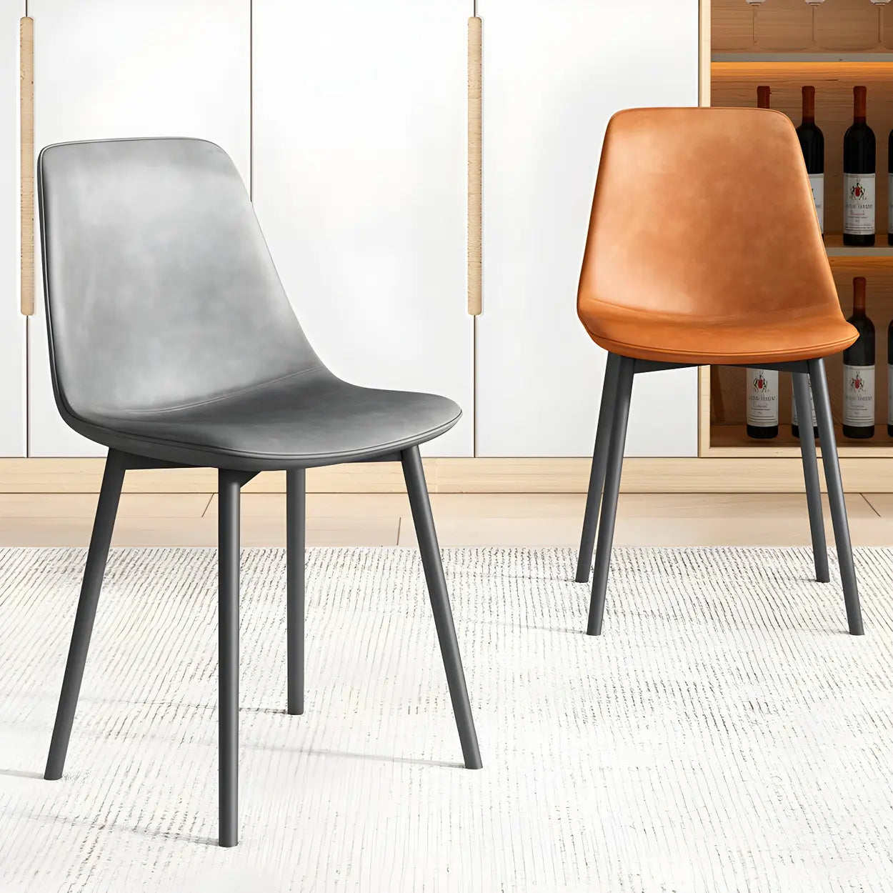 Modern Solid Back PU Leather Dining Chair