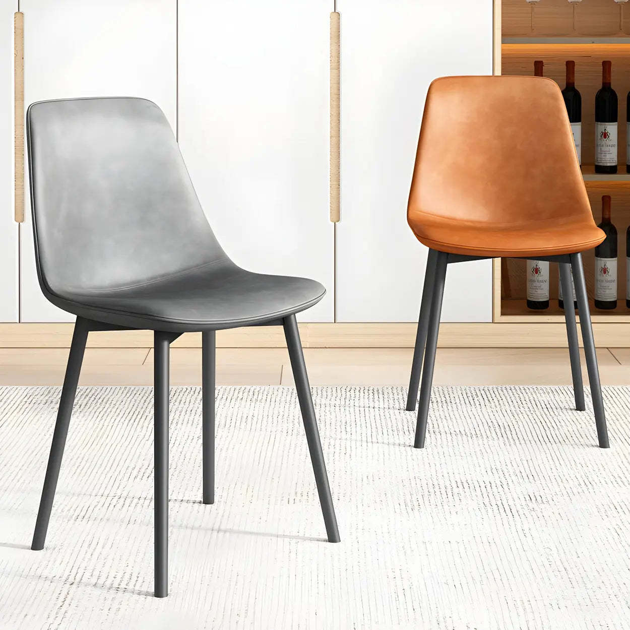 Modern Solid Back PU Leather Dining Chair — Black / 1 Piece