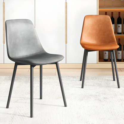 Modern Solid Back PU Leather Dining Chair — Black / 1 Piece