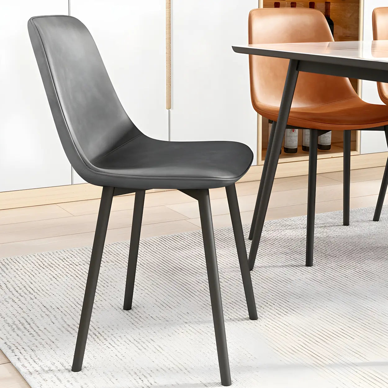 Modern Solid Back PU Leather Dining Chair