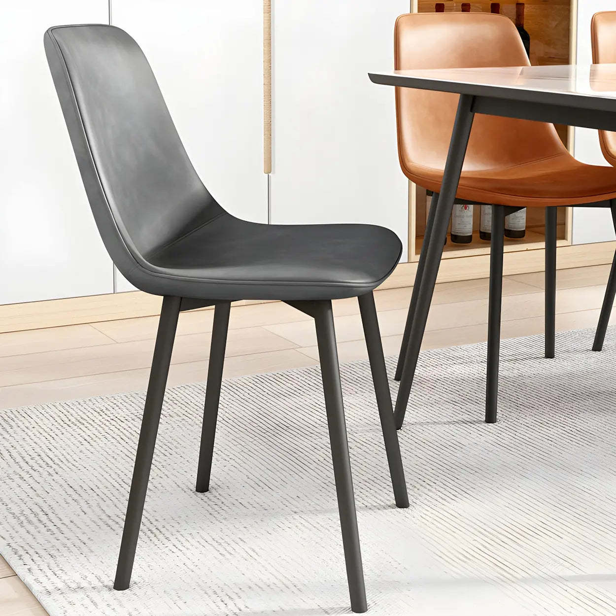 Modern Solid Back PU Leather Dining Chair