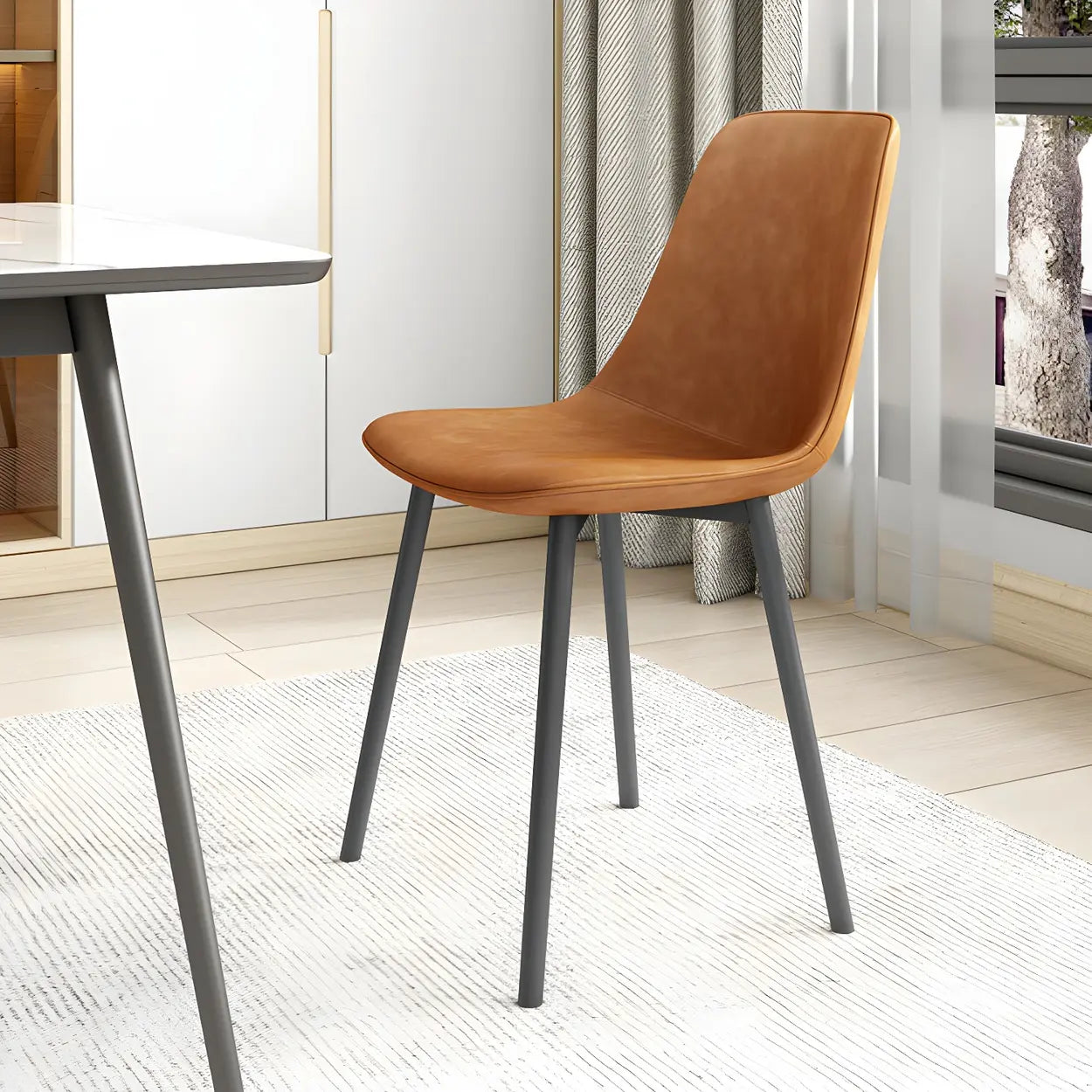 Modern Solid Back PU Leather Dining Chair — Off-White / 1 Piece