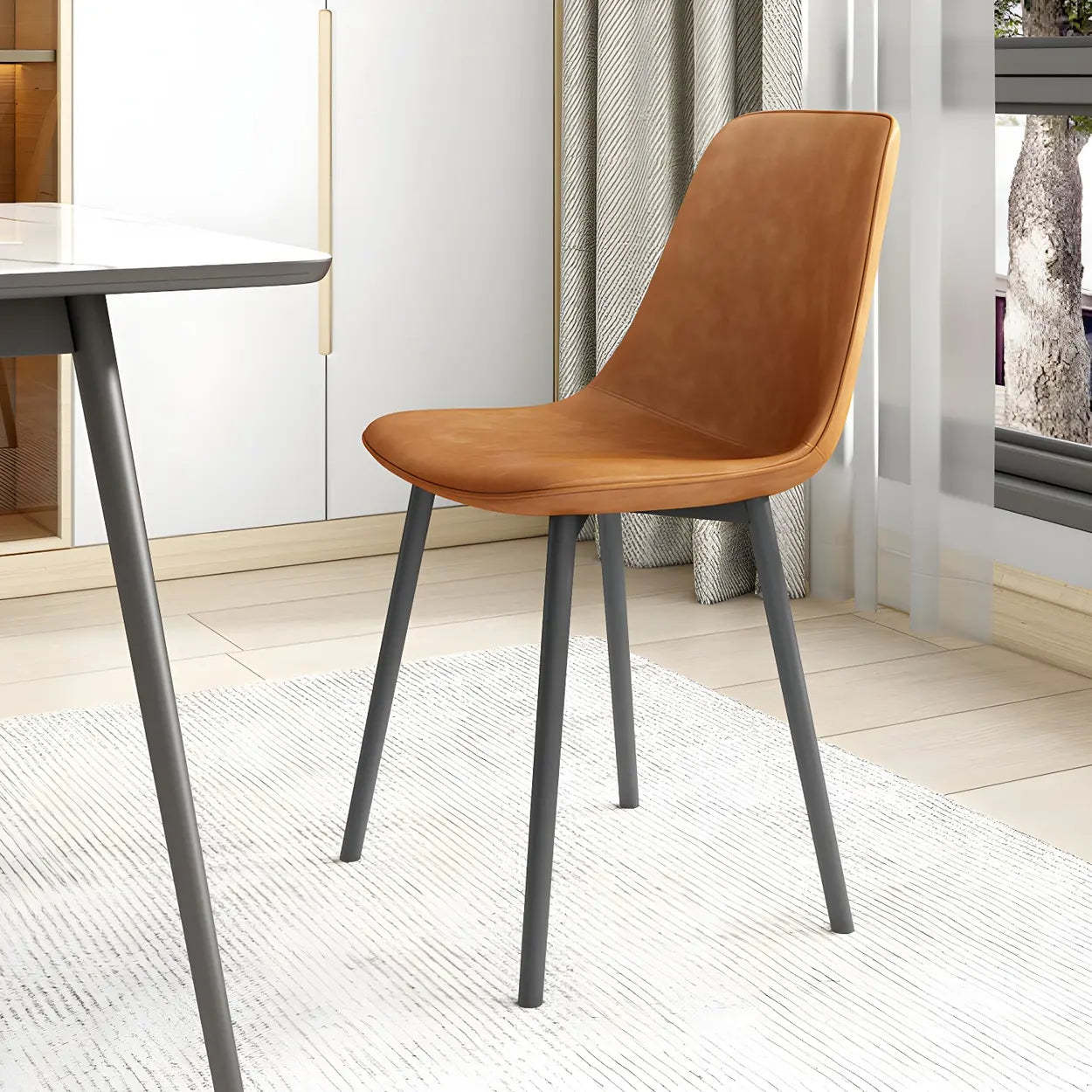 Modern Solid Back PU Leather Dining Chair — Off-White / 1 Piece