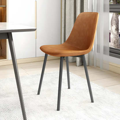 Modern Solid Back PU Leather Dining Chair — Off-White / 1 Piece