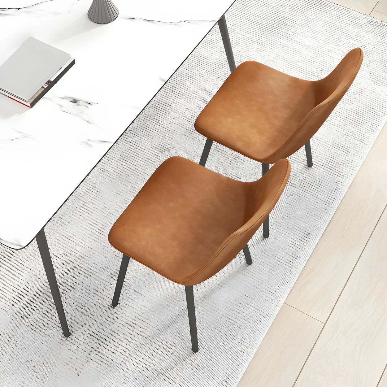 Modern Solid Back PU Leather Dining Chair — Off-White / 8 Piece Set