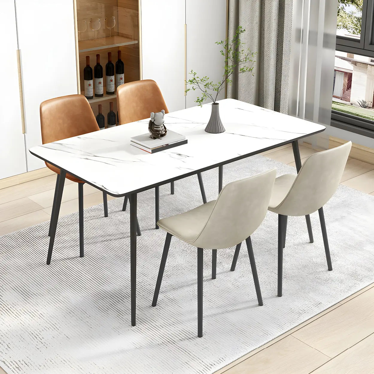 Modern Solid Back PU Leather Dining Chair — Khaki / 1 Piece