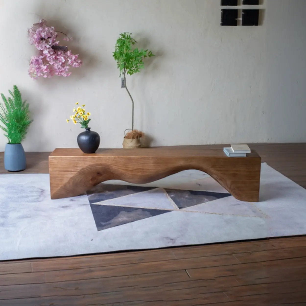 Modern Solid Wood Wave Bench — Vintage Color / Single Arch