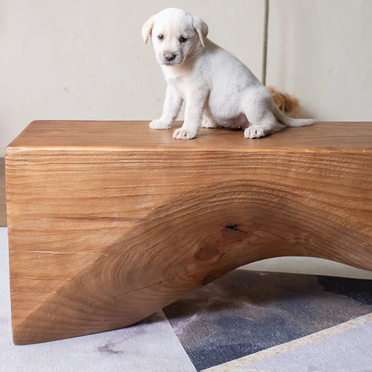 Modern Solid Wood Wave Bench — Vintage Color / Double Arch