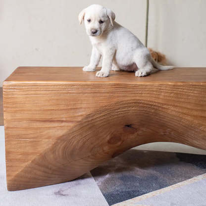 Modern Solid Wood Wave Bench — Vintage Color / Double Arch