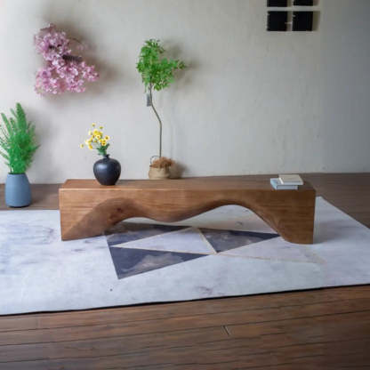 Modern Solid Wood Wave Bench — Vintage Color / Single Arch