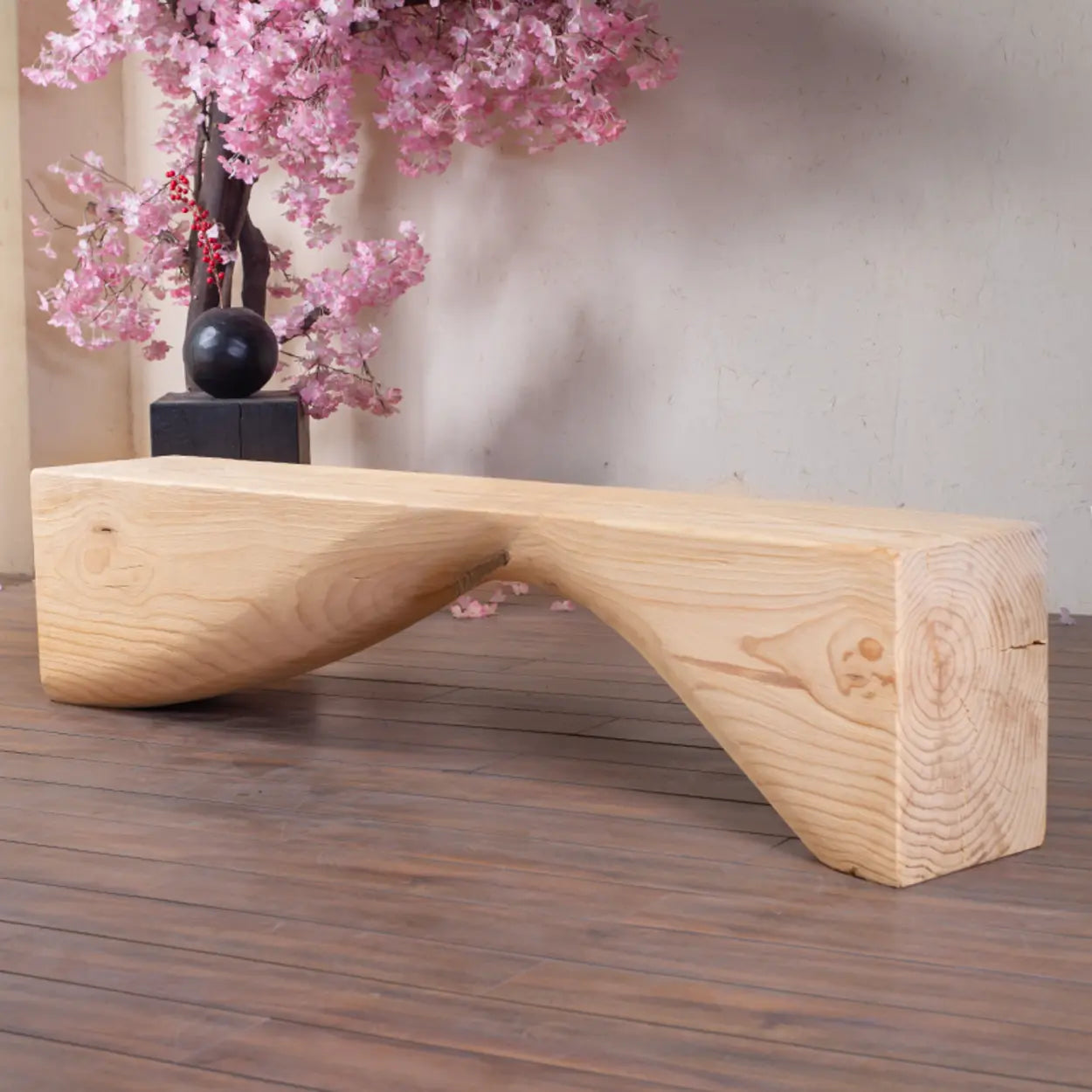 Modern Solid Wood Wave Bench — Vintage Color / Double Arch