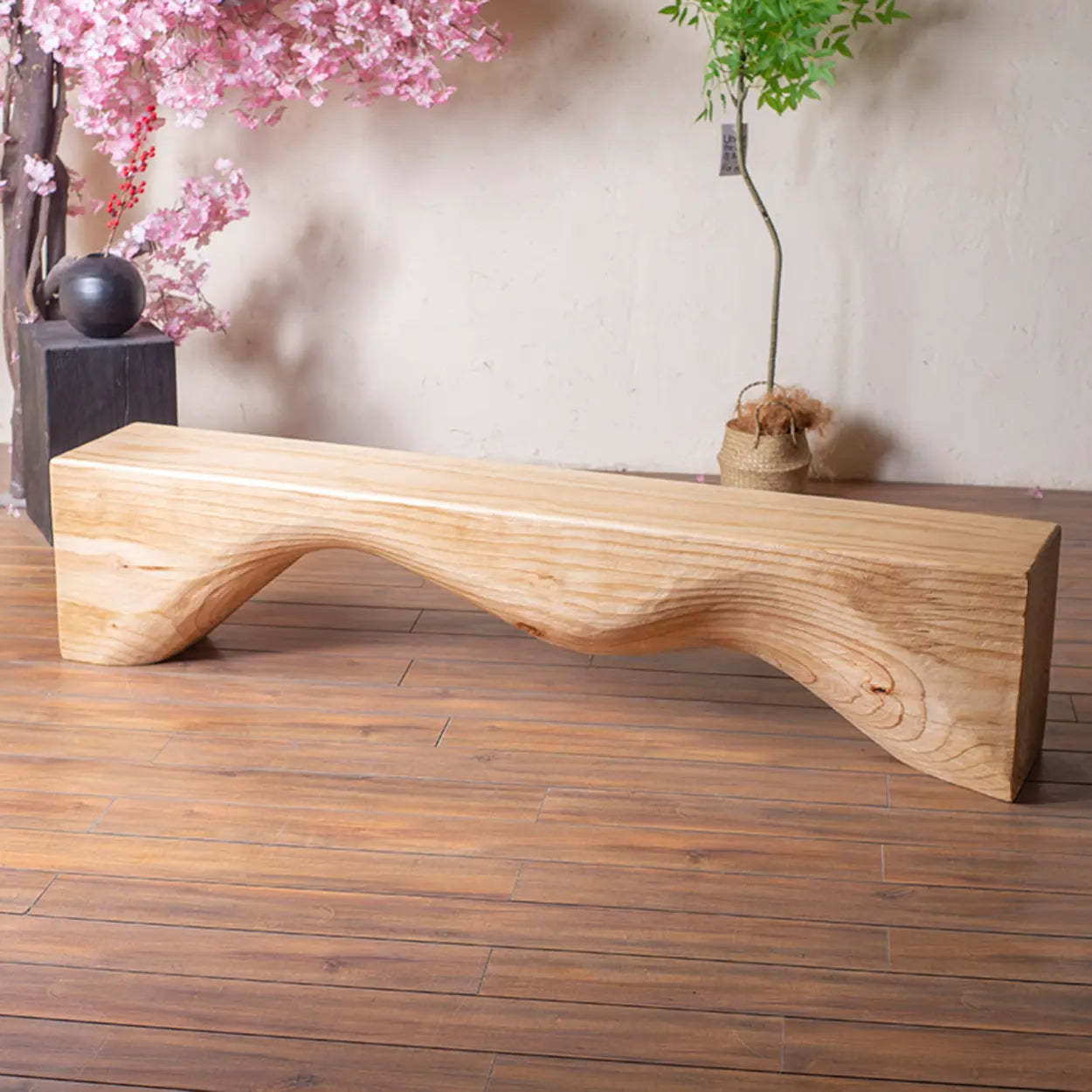 Modern Solid Wood Wave Bench — Vintage Color / Single Arch