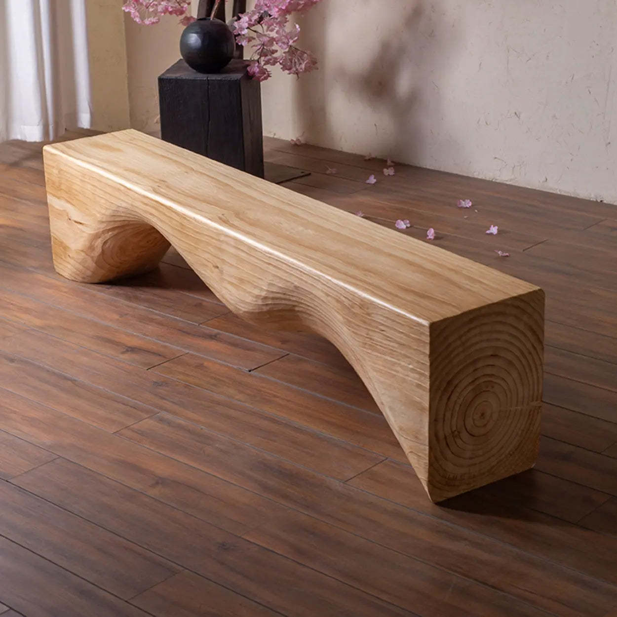 Modern Solid Wood Wave Bench — Vintage Color / Double Arch