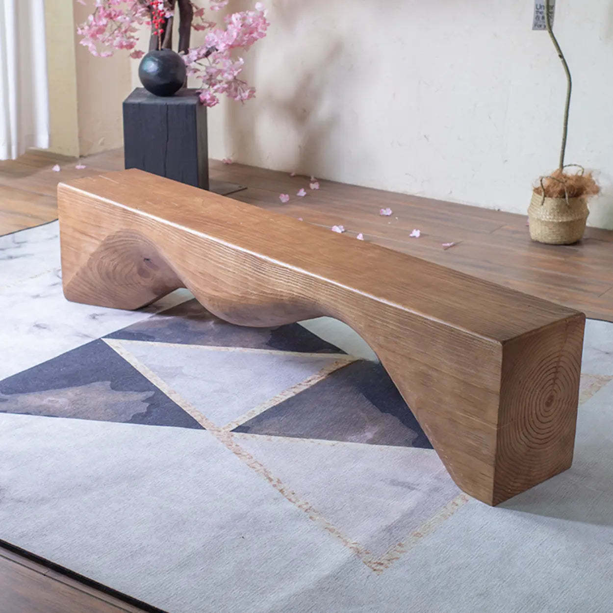 Modern Solid Wood Wave Bench — Vintage Color / Single Arch
