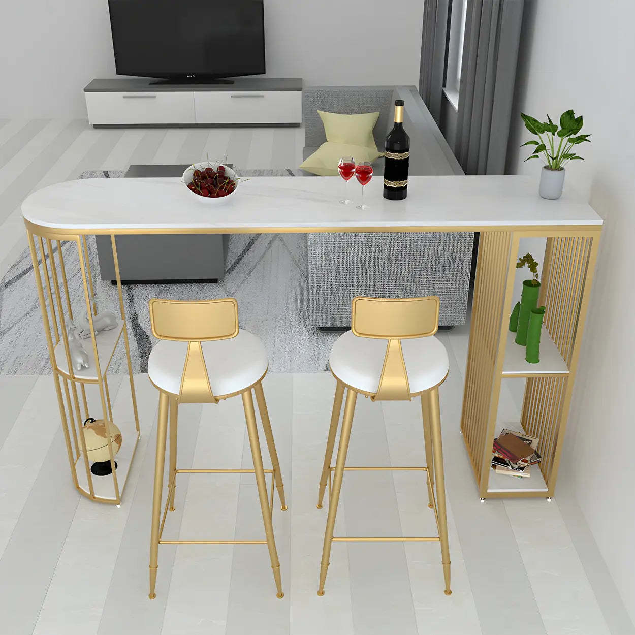 Modern Space-Saving Bar Table with Shelves — Black / Table Only