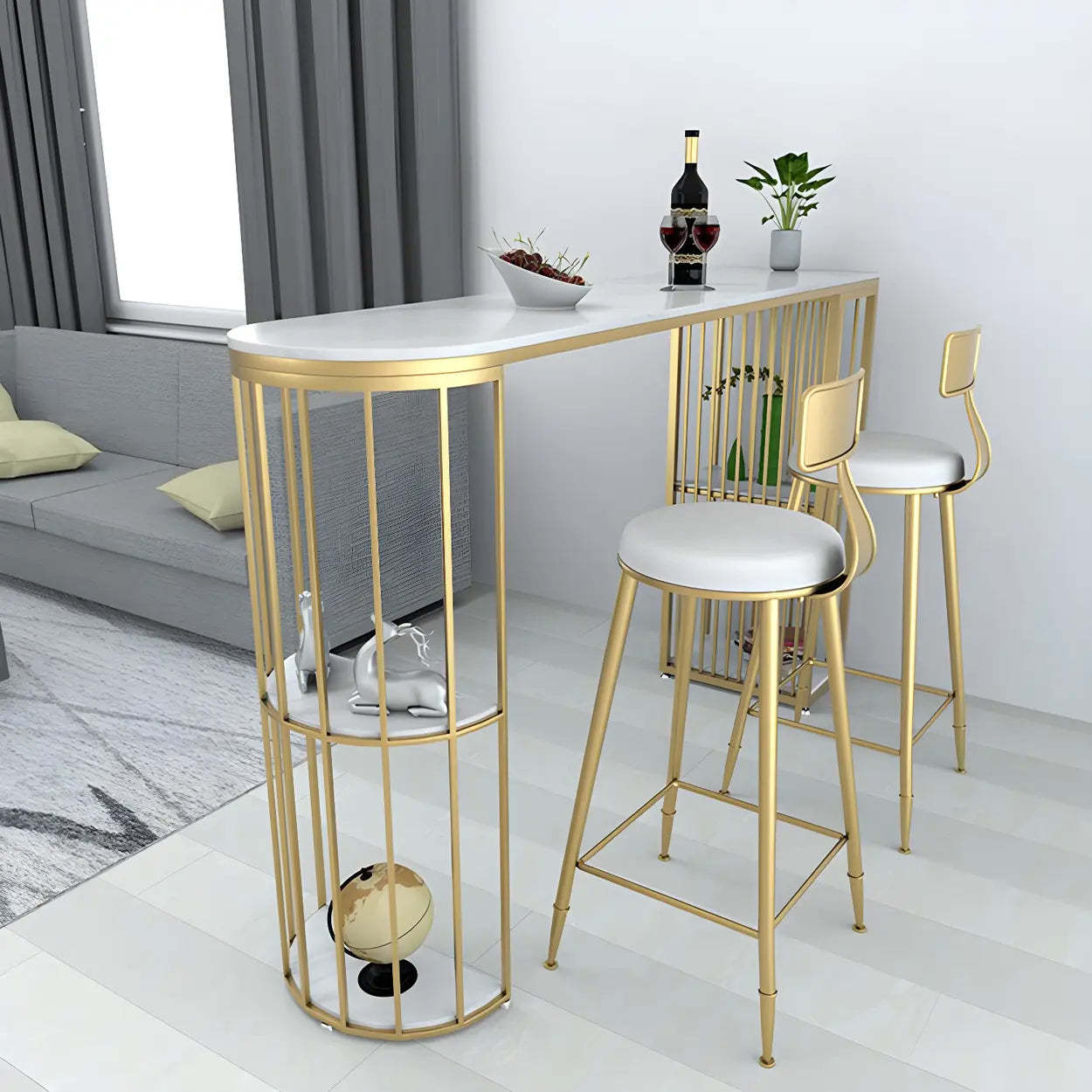 Modern Space-Saving Bar Table with Shelves — Gold / Table Only