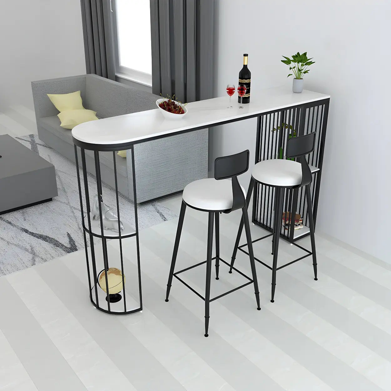 Modern Space-Saving Bar Table with Shelves — Black / Table Only
