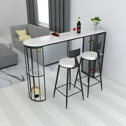 Modern Space-Saving Bar Table with Shelves — Black / Table Only
