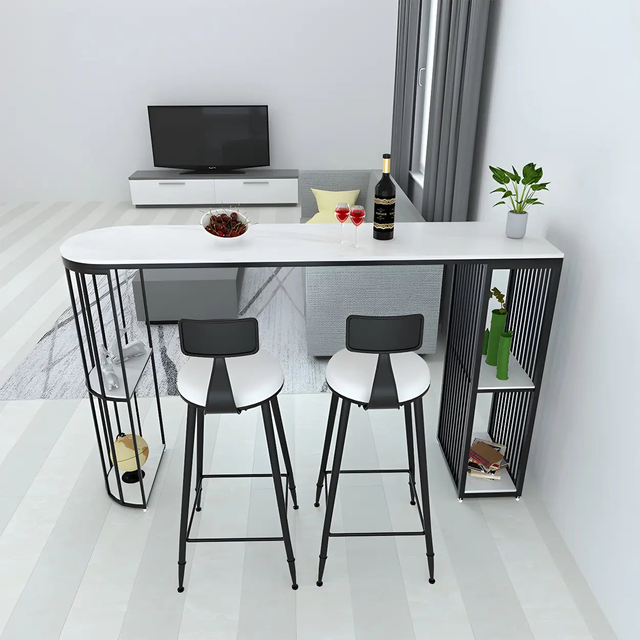 Modern Space-Saving Bar Table with Shelves — Gold / Table Only